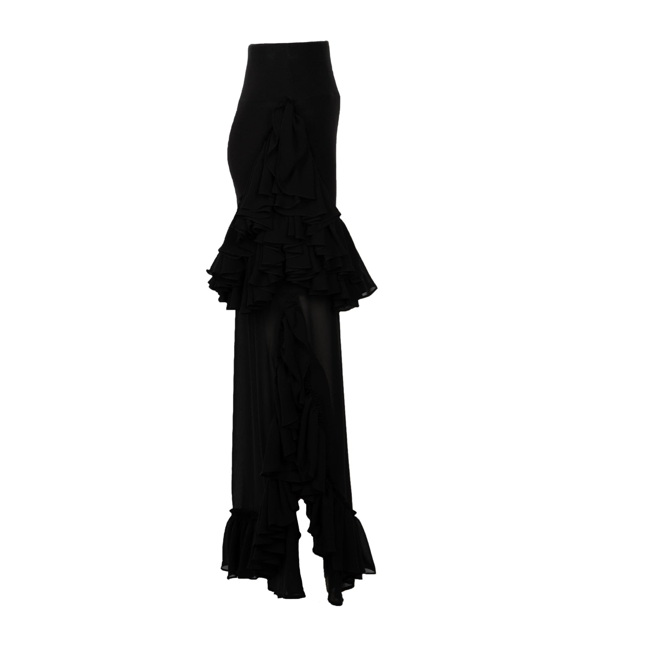 Black and white outlet chiffon ruffle skirt