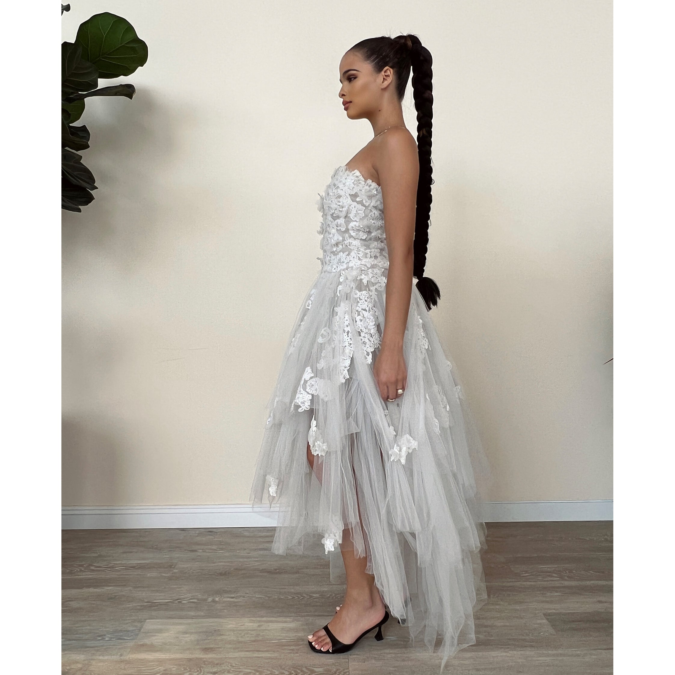 Off White Tiered Tulle French Lace Dress Ayesha Depala